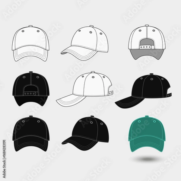 Fototapeta Baseball caps set