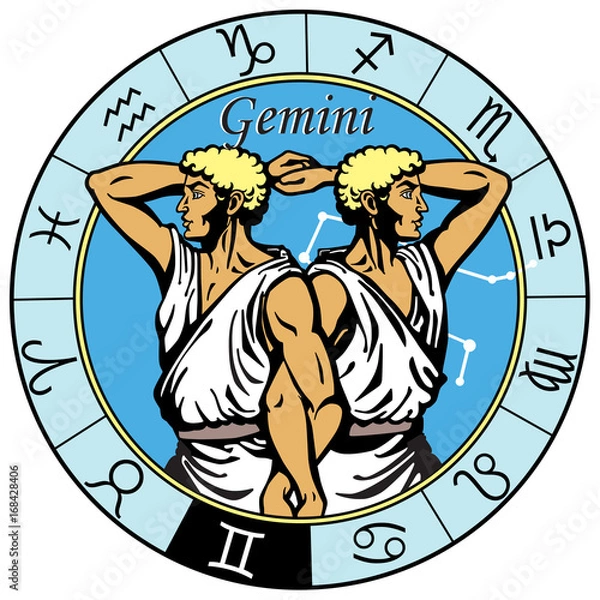 Obraz Bliźnięta horoskop astrologiczny znak na kole zodiaku