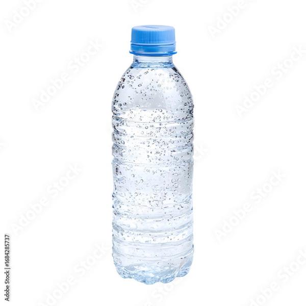 Obraz Refreshing hydration: Close-up of a clear water bottle against a black background