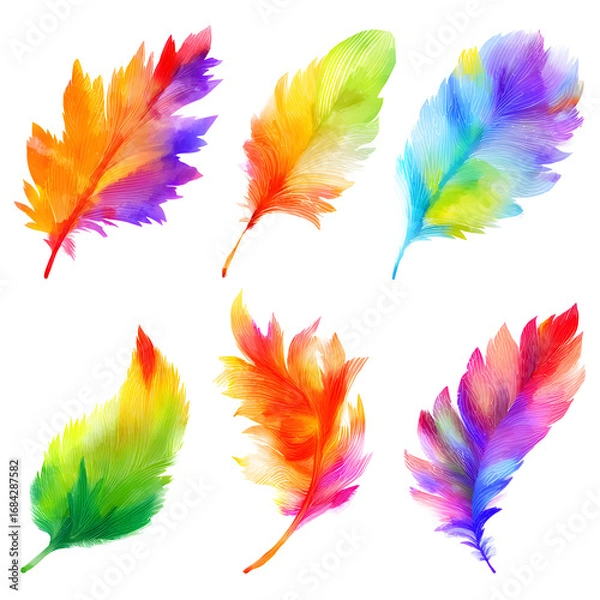 Obraz Colorful feathers abstract arrangement on black background elegant display artist
