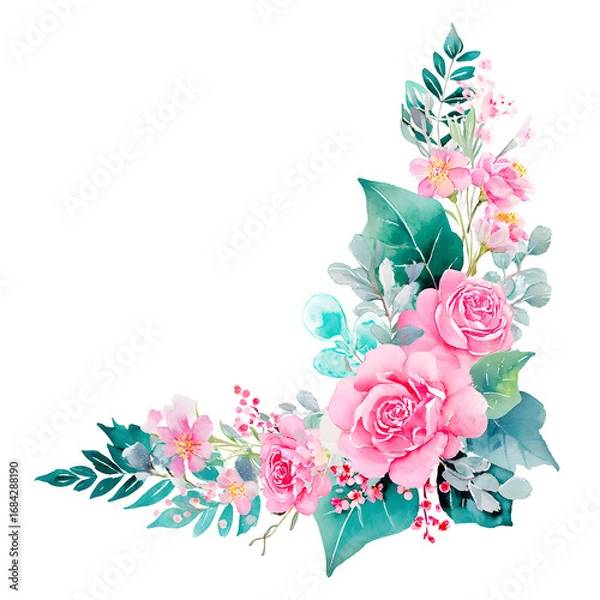 Obraz Elegant watercolor floral arrangement with roses on a dark background