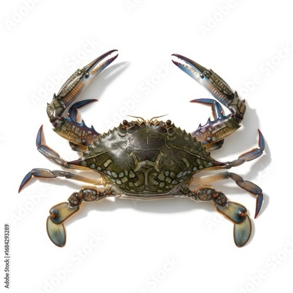 Fototapeta Live blue crab with claws raised isolated on transparent background