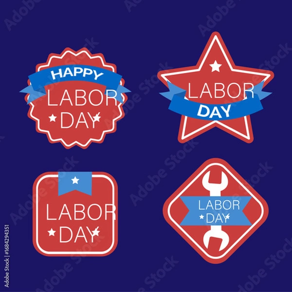Fototapeta Labor day label collection with flat design