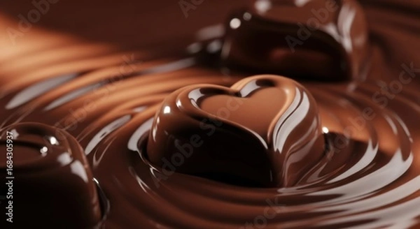 Fototapeta Delicious Heart Shaped Chocolates Melting in Smooth Liquid Chocolate