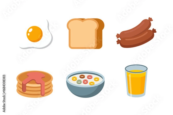 Fototapeta Breakfast repeat pattern icons, fried egg toast pancakes cereal orange juice sausage tile, seamless food background vector set