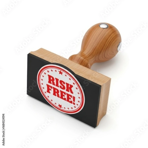 Fototapeta Wooden rubber stamp with risk free text isolated on transparent background