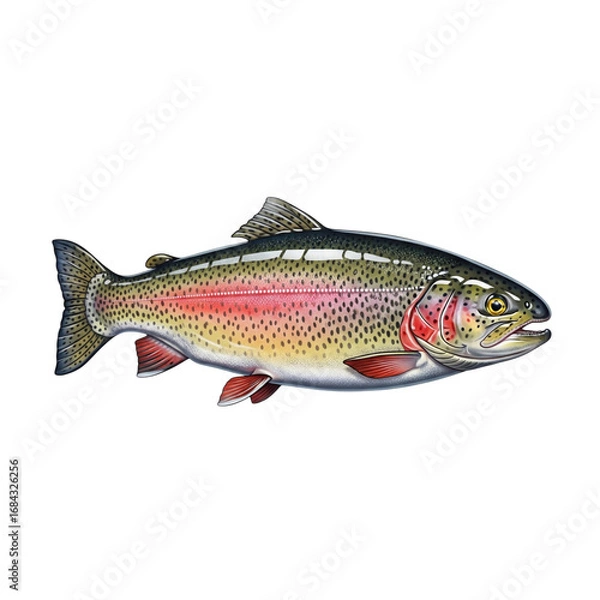 Fototapeta Vibrant rainbow trout fish detailed  for fishing and nature enthusiasts