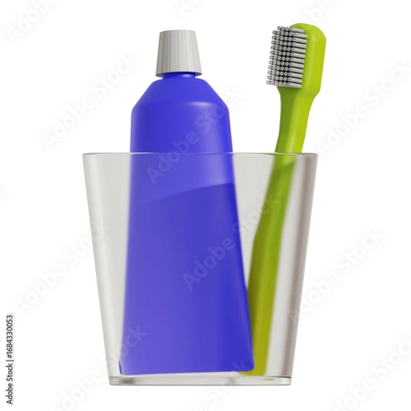 Obraz 3D Toothbrush and Toothpaste in Glass