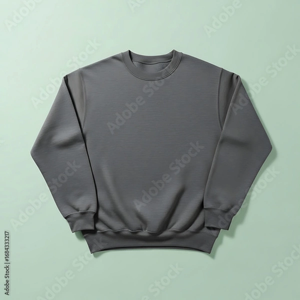 Fototapeta Gray Crewneck Sweatshirt on Light Green Background Casual Style Comfortable Clothing