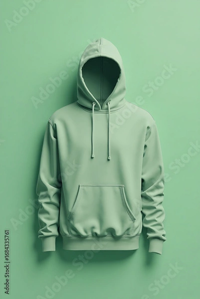 Fototapeta Mint Green Hoodie with Front Pocket and Drawstrings on Light Green Background