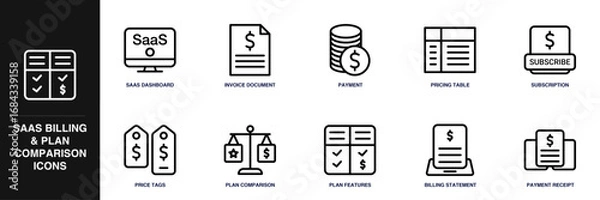 Fototapeta SaaS Billing & Plan Comparison Line Icon Set