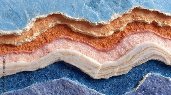 Fototapeta Close-up of layered material with blue orange and white colors.