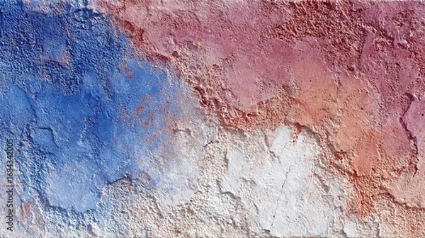 Fototapeta Abstract texture with blue white and red colors resembling a painted surface.