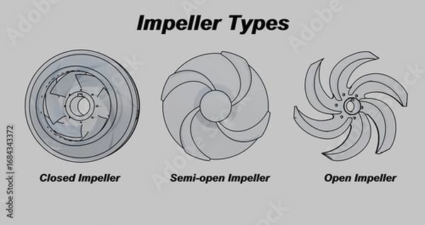 Fototapeta open impeller, semi-open impeller  and enclosed impeller type