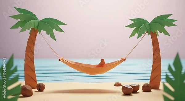 Fototapeta Person in Hammock Between Palm Trees