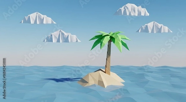 Fototapeta Palm Tree on Island in Ocean Landscape