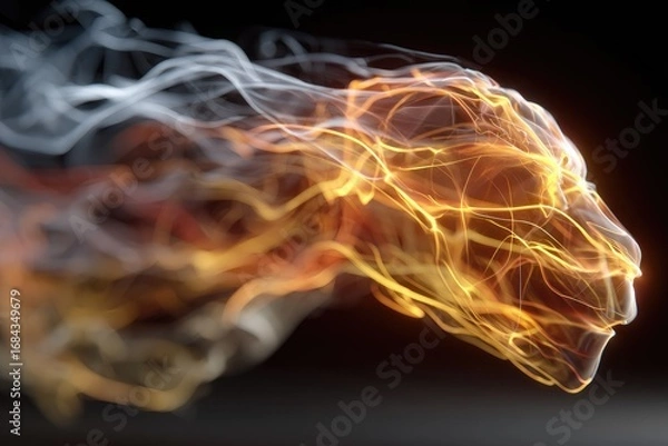 Fototapeta Abstract fiery, smoky creature head profile