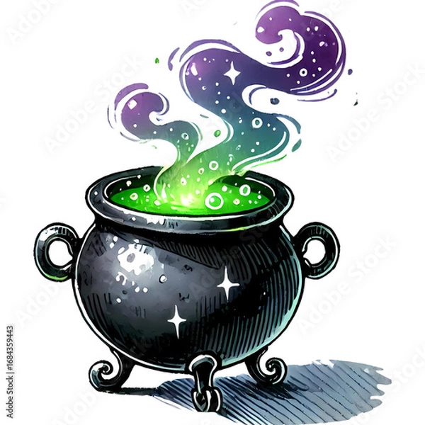 Obraz Witch's Cauldron with Potion – Halloween Watercolor Vector Design2