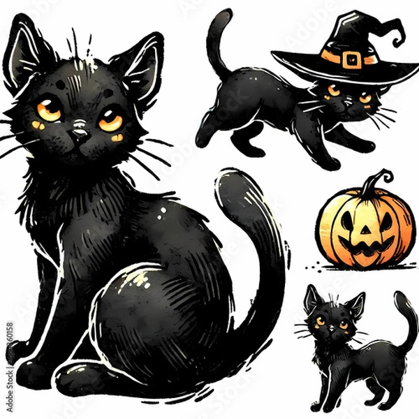 Obraz lack Cat in Watercolor Vector Style – Halloween Theme Illustration