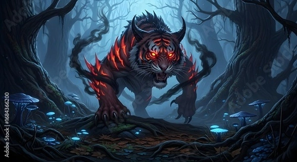 Fototapeta Infernal Tiger in the Gloomy Forest