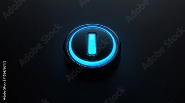 Obraz Illuminated power button on dark background