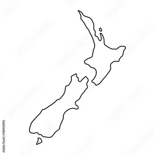 Obraz Nowa Zelandia mapa czarny kontur krzywych ilustracji wektorowych
