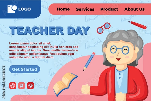 Obraz Teacher Day with Bright Cute Cartoon People, Stationery Element for Web Banner Background