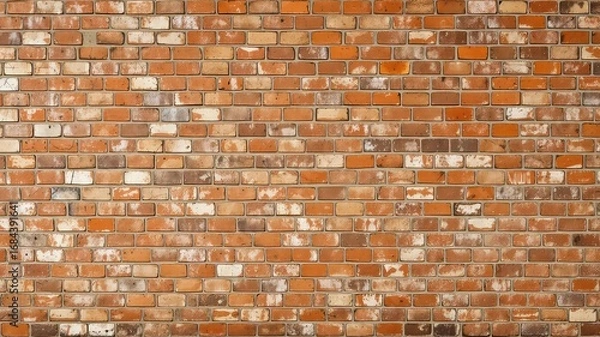Fototapeta Rustic textured brick wall in shades of orange, brown and white creates a strong and durable building facade or exterior surface