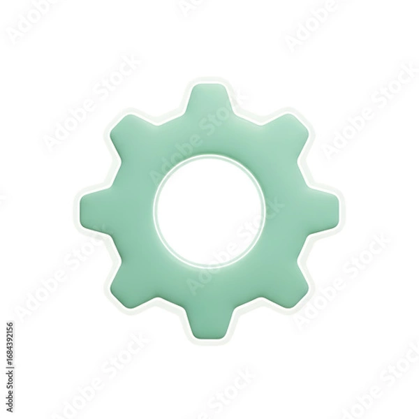 Obraz 3d icon of mint green gear isolated on transparent background, a symbol of settings, configuration, and mechanical processes with png file