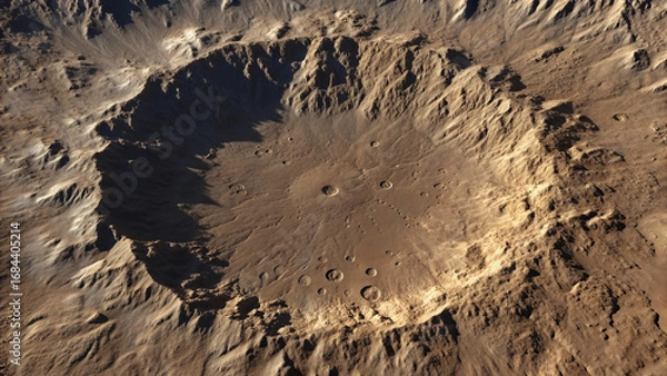 Obraz Aerial View of a Large Impact Crater on a Rocky Planetary Surface asteroid meteor