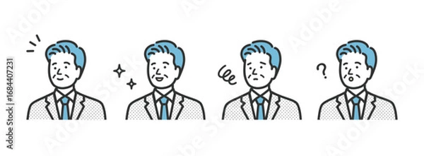 Obraz ミドル　シニア　ビジネスマン　表情アイコンイラストセット素材