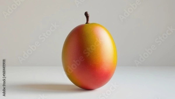 Fototapeta A vibrant, ombre-colored egg rests on a plain surface, showcasing a gradient of yellow and red tones.