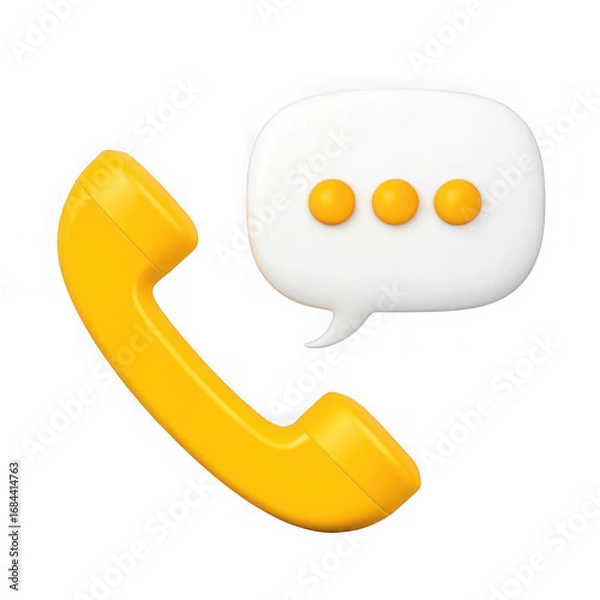 Fototapeta Bright yellow 3d telephone handset with speech bubble and ellipsis icons transparent background