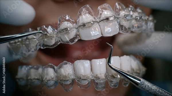 Fototapeta Orthodontic Clear Aligners Precision Fabrication  Biocompatible Materials  and Digital Workflow Optimization