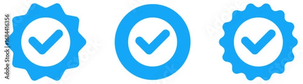 Fototapeta Verified badge icon tick symbol Vector blue verification badge approved check mark icon - Quality certify icon . official account profile verify	