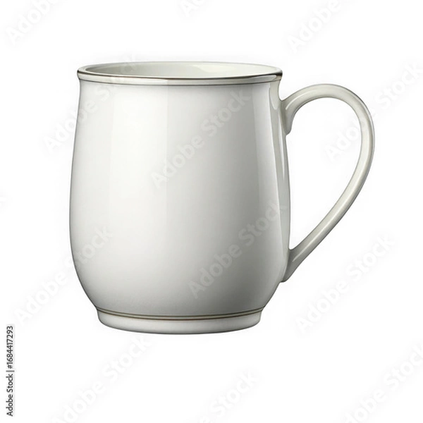 Fototapeta Clean white ceramic mug with elegant handle on a dark cosmic background transparent background
