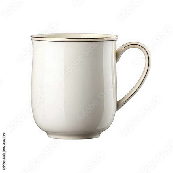 Fototapeta Clean white ceramic mug with subtle rim detail isolated on a deep black starry background transparent background
