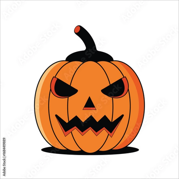 Fototapeta A spooky pumpkin vector with scary face in flat cartoon 2D style. Great for Halloween posters, cards, and seasonal artwork.