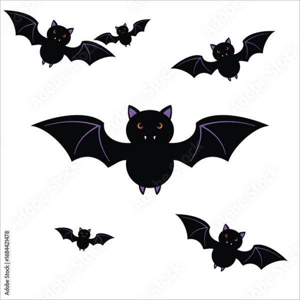 Fototapeta A spooky bat vector in flat cartoon 2D style, ideal for Halloween party graphics and seasonal designs.