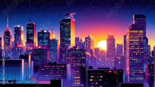 Obraz Dynamic Comic Book Style of a Vibrant City Skyline at digital illustration night