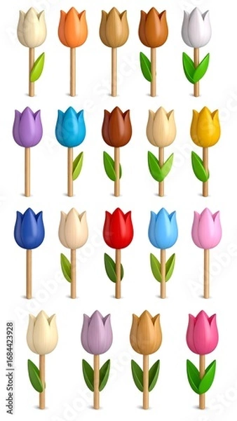Fototapeta Colorful cartoon tulips in various shades
