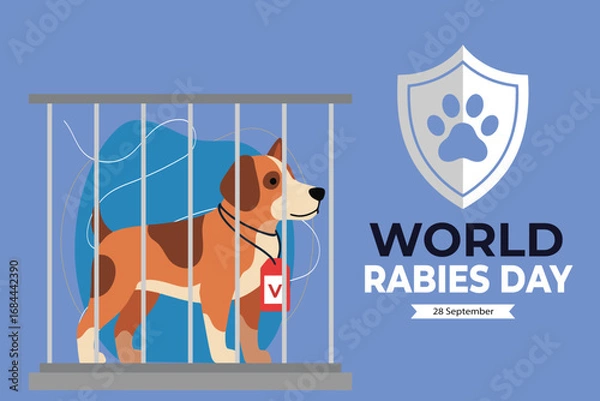Fototapeta Illustrated Graphic of World Rabies Day with Dog in Cage Concept