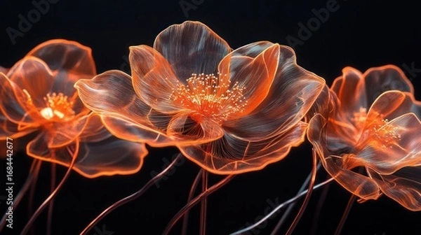 Obraz Abstract glowing flowers on black background