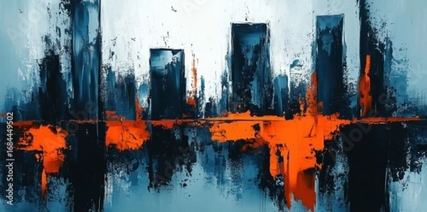 Obraz Abstract Urban Cityscape: Spectacular Watercolor Painting in Teal and Orange cityscape background predominantly