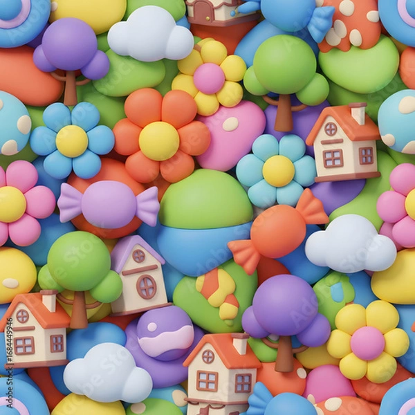 Fototapeta Whimsical fantasy land seamless pattern background