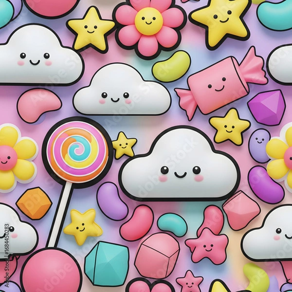 Fototapeta Cute candy land seamless pattern background.