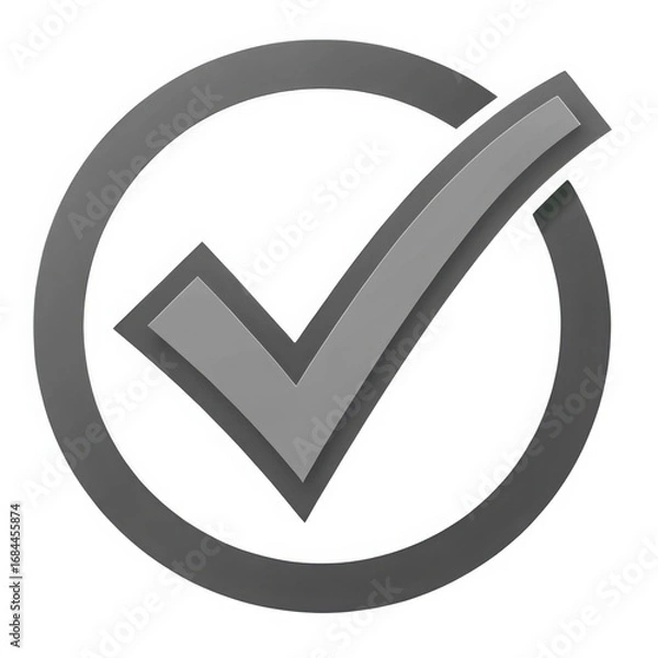 Fototapeta Simple gray check mark inside a thick circle for approval and confirmation graphics white background