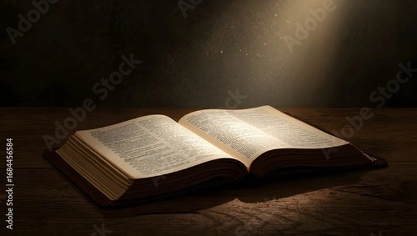 Fototapeta An Open Bible Illuminated by a Ray of Light, Bible wisdom