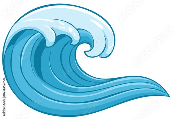 Fototapeta Stylized cartoon illustration of a large curling ocean wave with white seafoam.