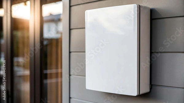 Fototapeta Renewable energy storage solutions for modern homes with efficient battery system mounted on exterior wall